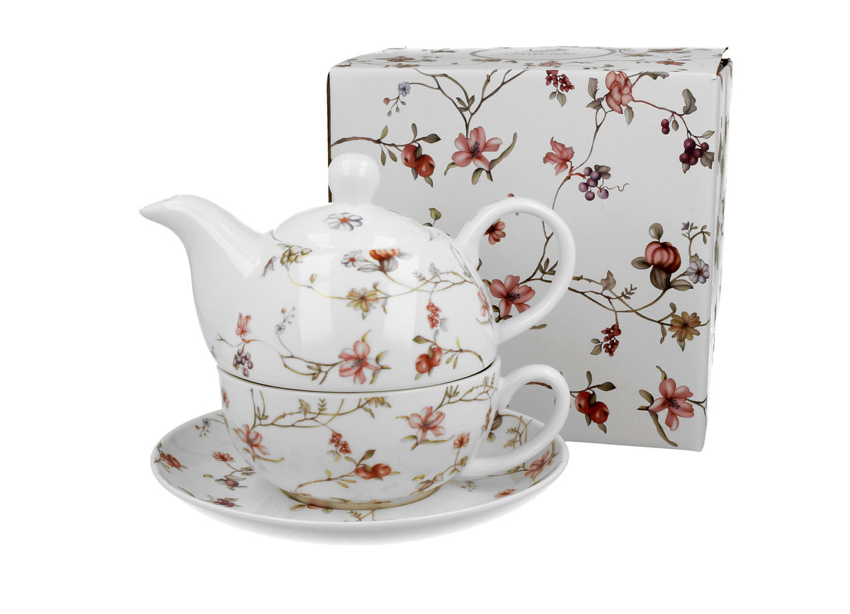 Duo Dzbanek Do Herbaty I Kawy Porcelanowy Z Filiżanką I Spodkiem Romantic Safa Biały 0,35 L