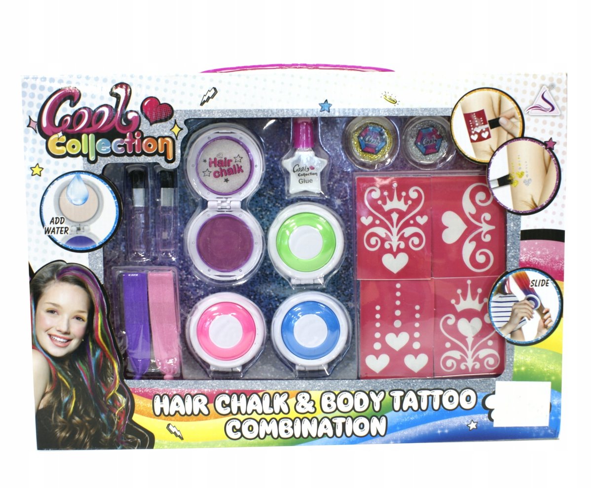 Zestaw tatuaży tatuator + fryzjer kreda na włosy