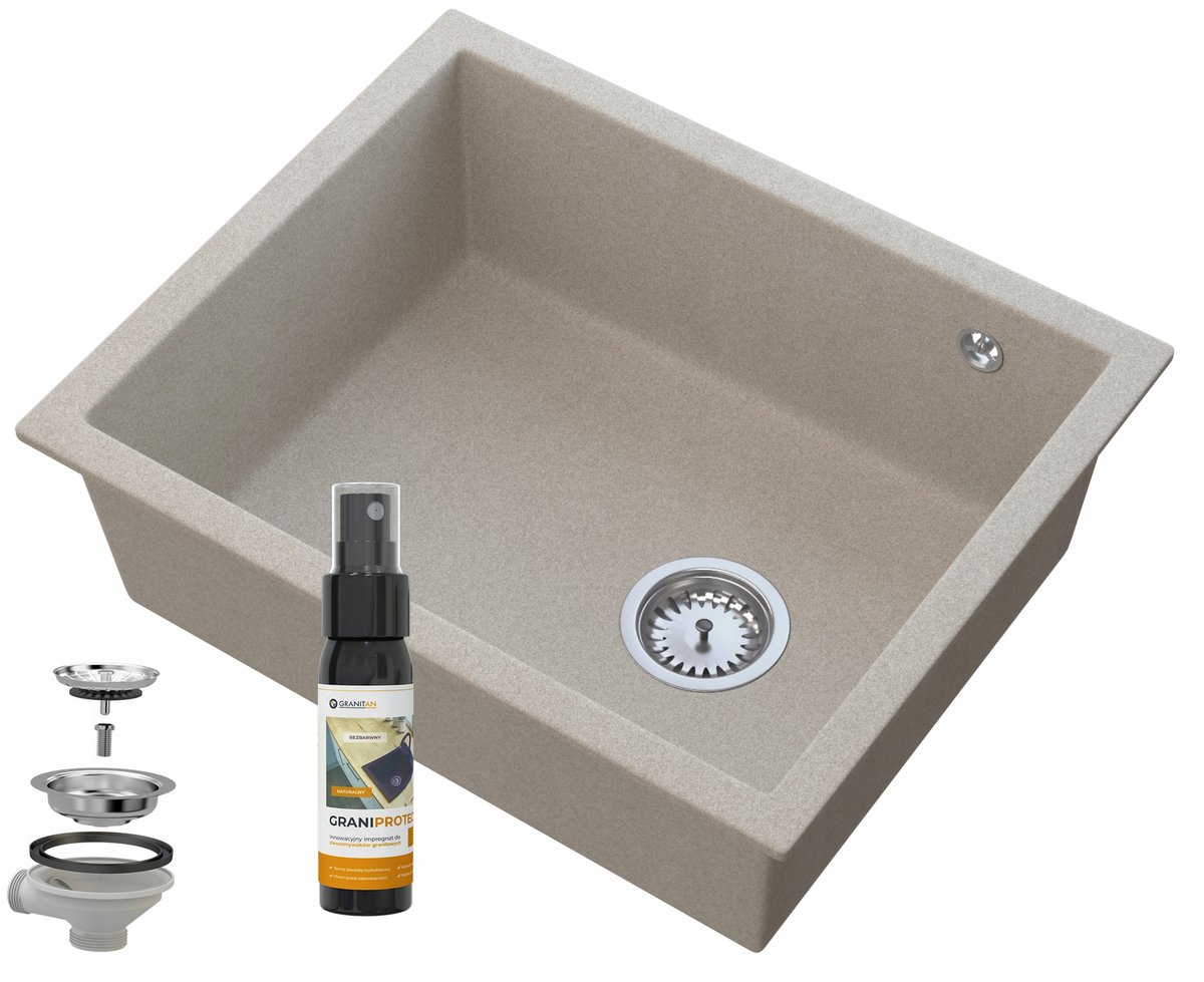Granitan Beżowy podblatowy zlew chrom salix podwieszany