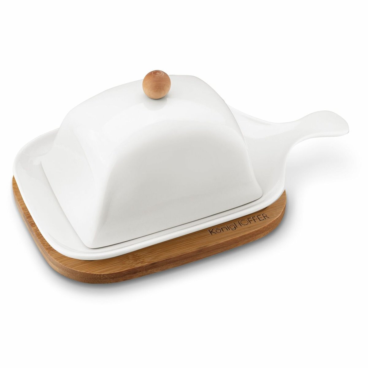Maselniczka porcelanowa z bambusową podstawką konighoffer ceramic 25,3x14,5x12 cm biała