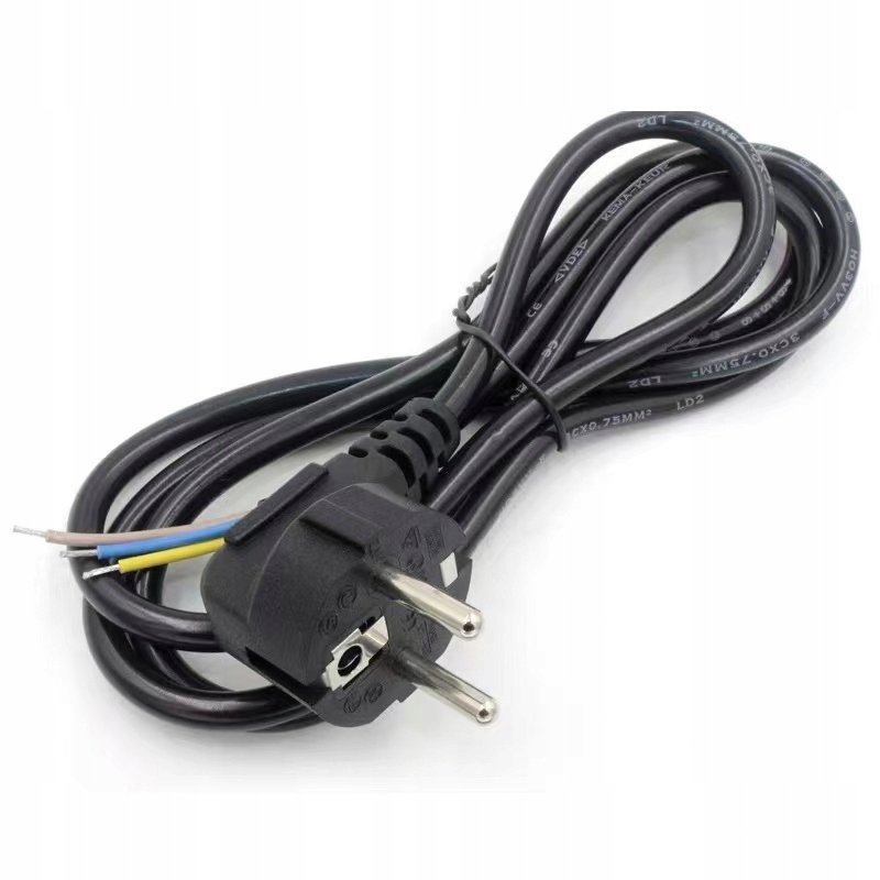 Przewód zasilający kabel czarny z wtyczką 1,5m 3x0,75mm