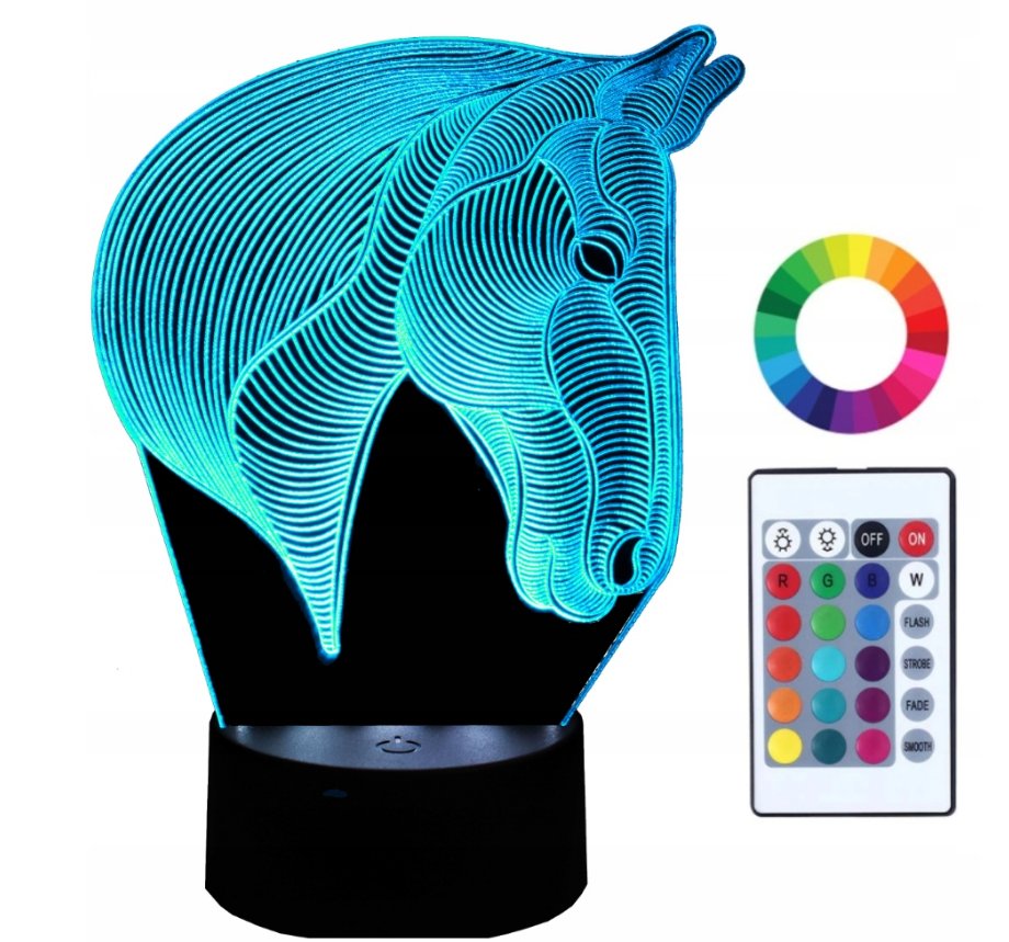 Lampka nocna 3d led koń konik imię grawer prezent