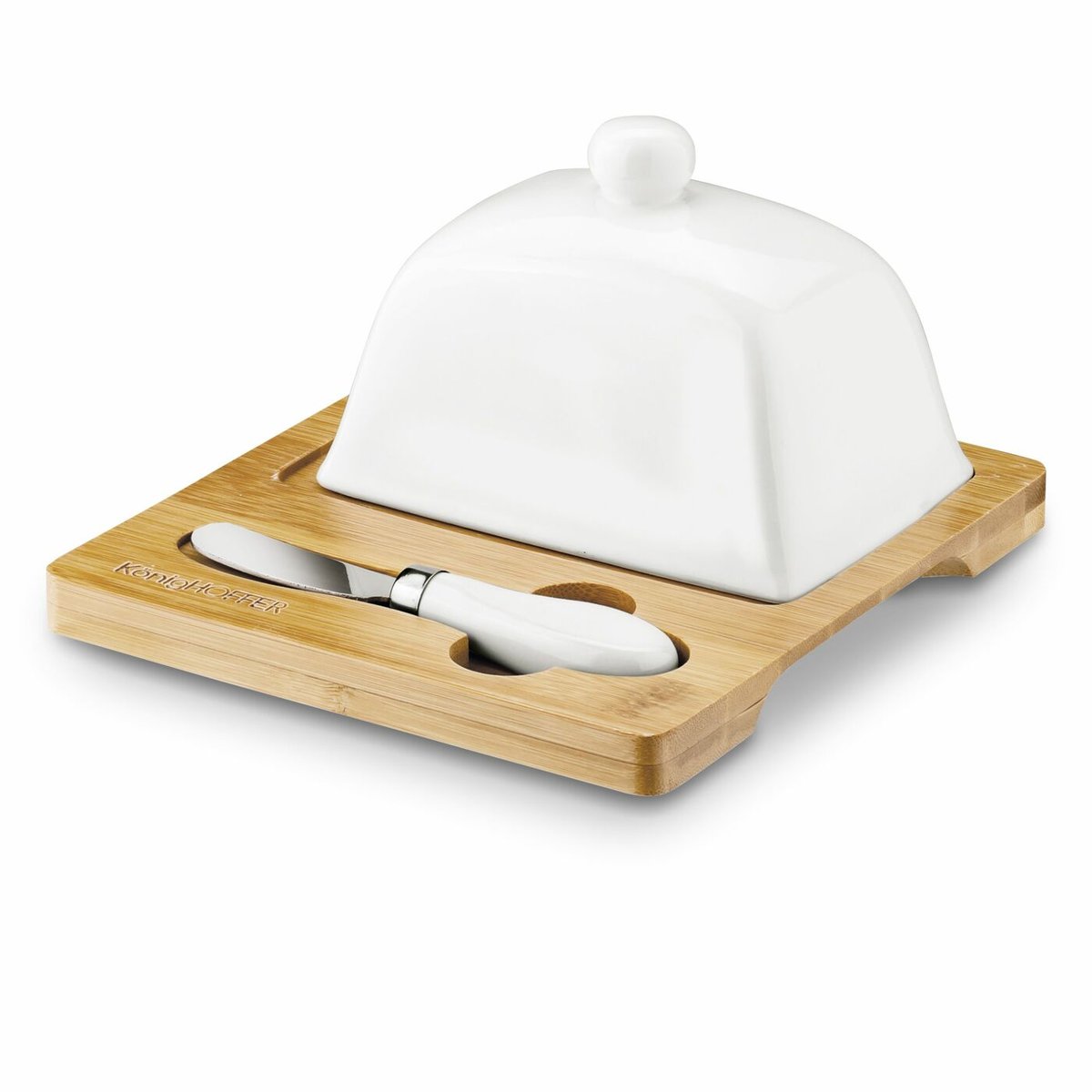 Maselniczka Porcelanowa Z Nożykiem Konighoffer Ceramic 18X17X11 Cm Biała