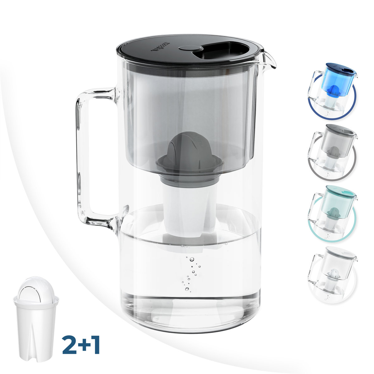Zestaw: Dzbanek Filtrujący Wessper Aquaclassic Crystalline 2,5 L Czarny + 2× Wkład Filtrujący Wessper Aquaclassic