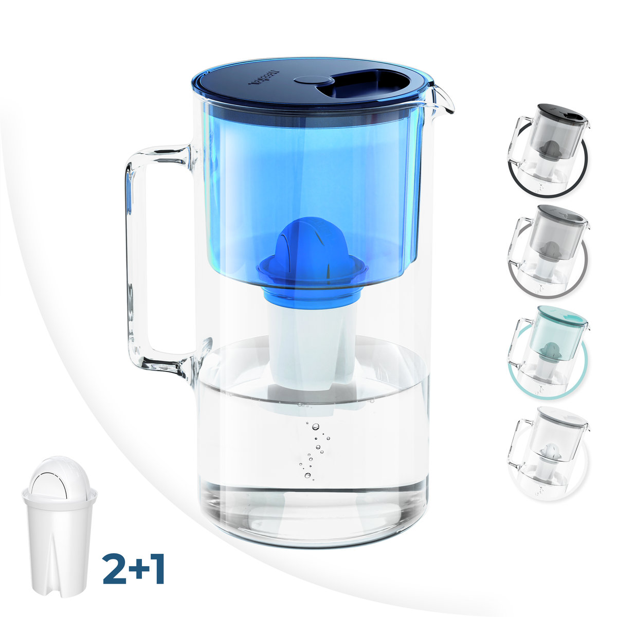 Zestaw: Dzbanek Filtrujący Wessper Aquaclassic Crystalline 2,5 L Niebieski + 2× Wkład Filtrujący Wessper Aquaclassic