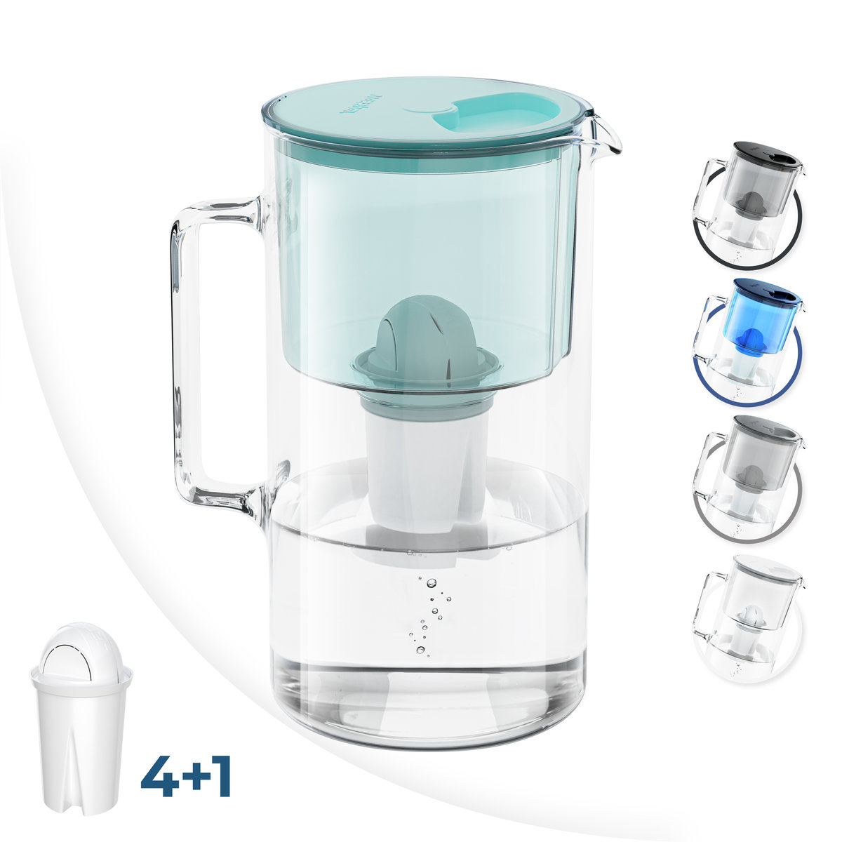 Zestaw: Dzbanek Filtrujący Wessper Aquaclassic Crystalline 2,5 L Zielony + 4× Wkład Filtrujący Wessper Aquaclassic