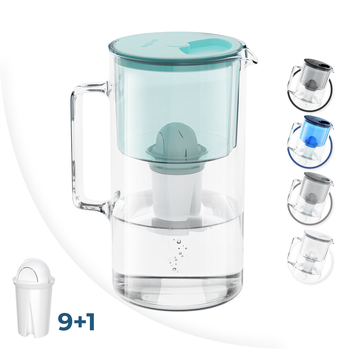 Zestaw: Dzbanek Filtrujący Wessper Aquaclassic Crystalline 2,5 L Zielony + 9× Wkład Filtrujący Wessper Aquaclassic