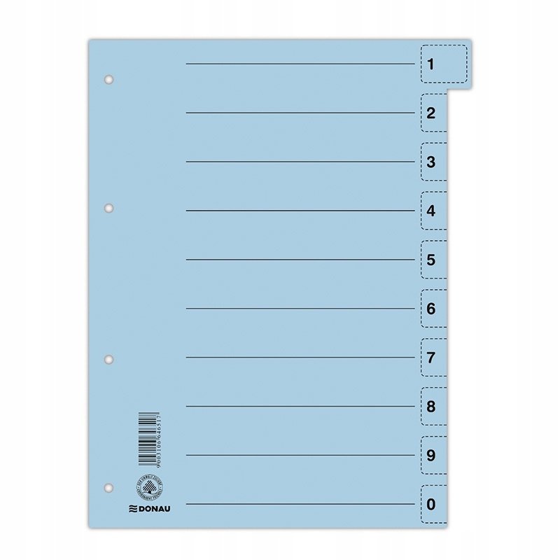 Donau Przekładka karton, A4, 235x300mm, 0-9, 1 karta z perforacją, niebieska 8611001-10