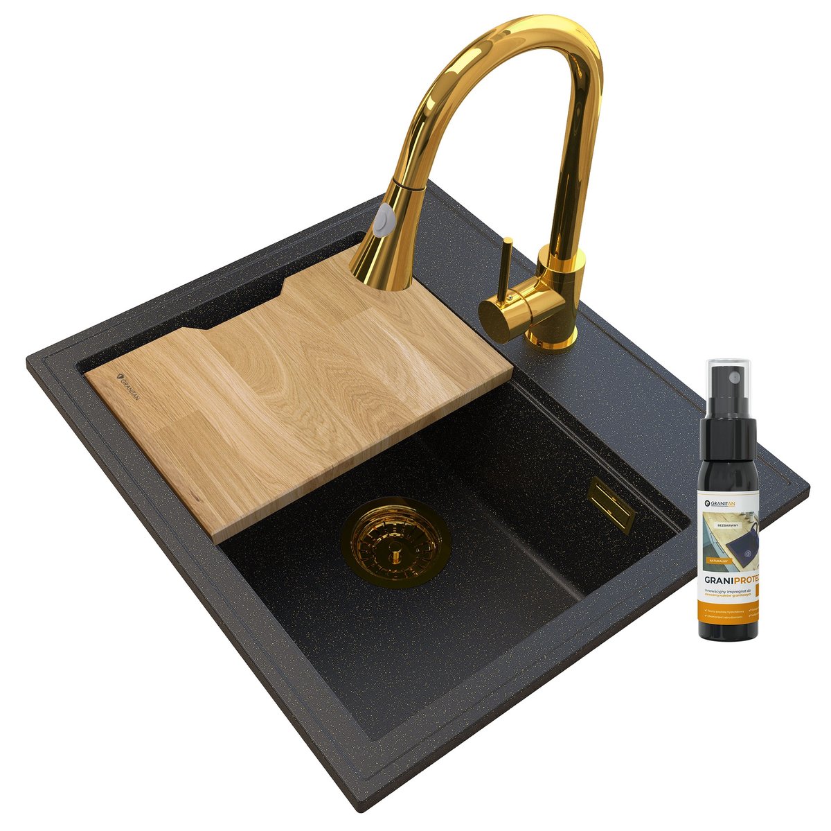 Foxal Golden Line Zlew Granit +Bateria Snake Złota