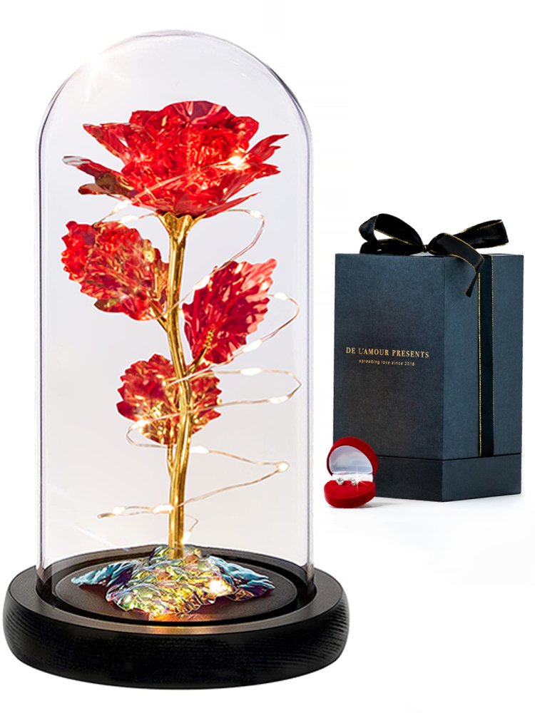 Oryginalna Czerwona Wieczna Róża Lamour W Szkle Led Prezent Dla Niej Na Urodziny Rocznicę De L'amour Presents