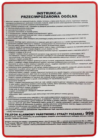 Instrukcja 2 Bhp  Przeciwpożarowa Ogólna - Tablica