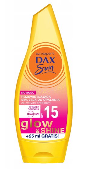 Dax Sun Rozświetlająca emulsja do opalania Glow&Shine SPF 15 ze złotymi drobinami 010214852