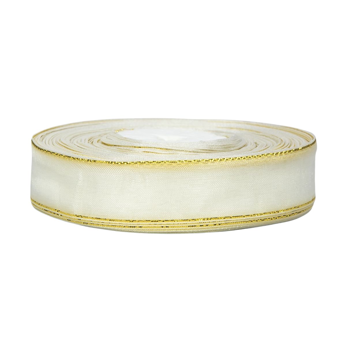 Wstążka Organza Biało-Złota Ślubna 19mm x 45y