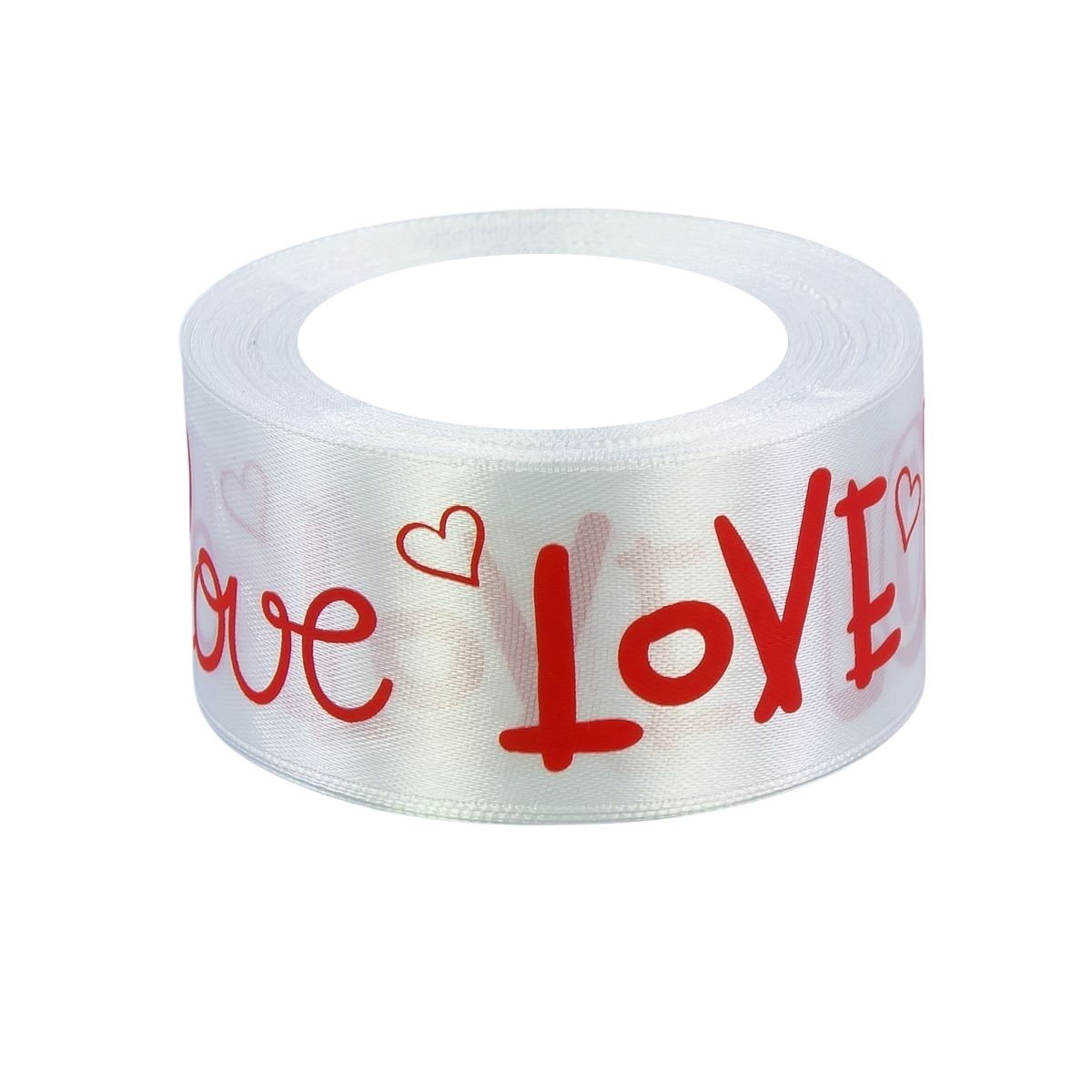 Wstążka Satynowa Biała Nadruk Love 38mm x 25y
