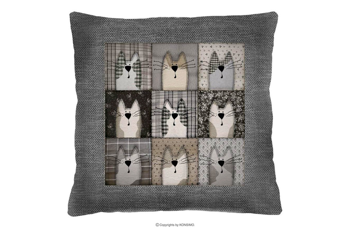 Szara poduszka w koty 40x40 PAFIA