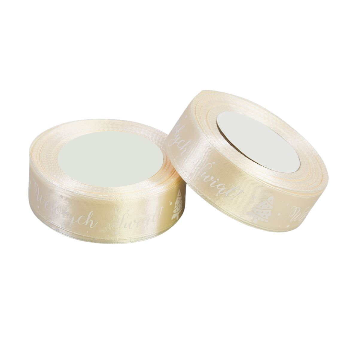 Wstążka Satynowa Kremowa Wesołych Świąt 25mm x 23m