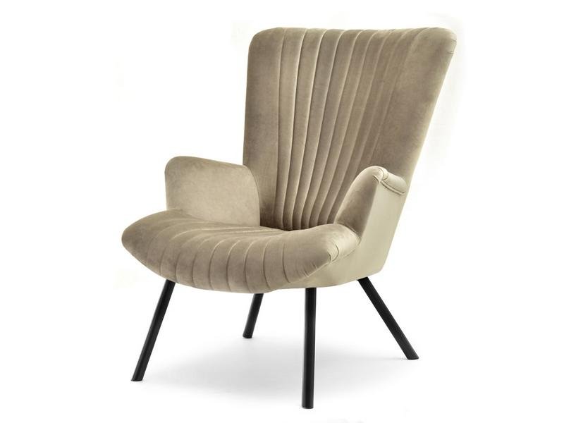 Elegancki Fotel Przeszywany Do Salonu Lanza Piaskowy Welur Na Czarnej Podstawie