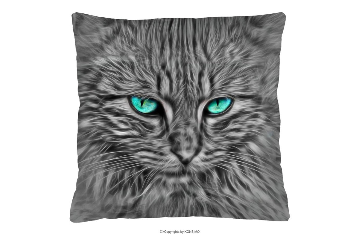 Szara poduszka ze zdjęciem kota ATTELA