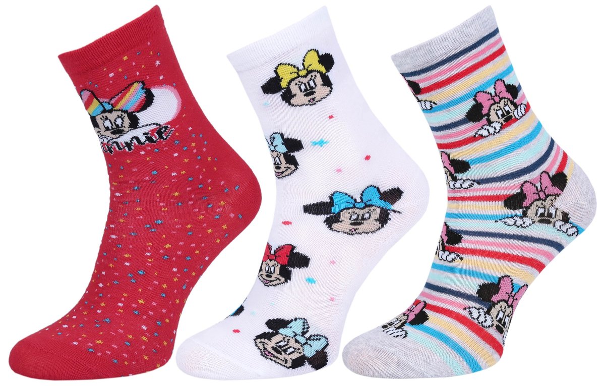 3X Kolorowe, Dziewczęce Skarpetki Myszka Minnie Disney - Rozmiar - 7-10 Lat 30.5-36