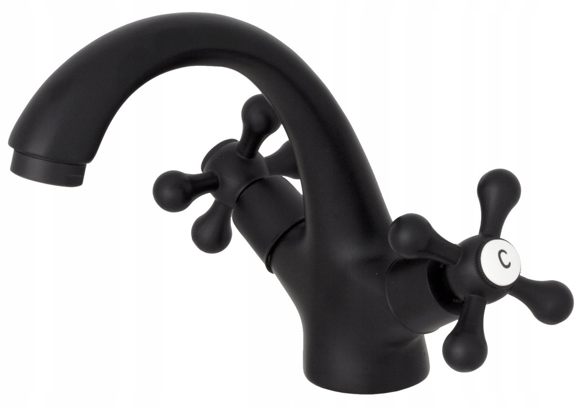 Retro Czarna Bateria Umywalkowa Stojąca Łazienkowa