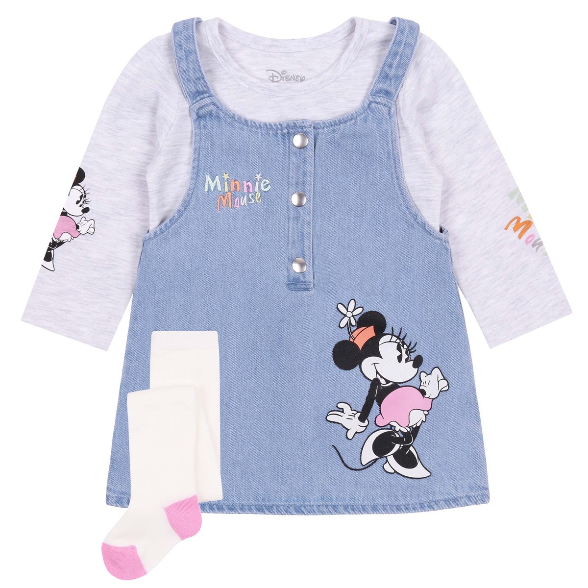 Niemowlęca, Jeansowa Ogrodniczka + Bluzka + Rajstopy Myszka Minnie Disney