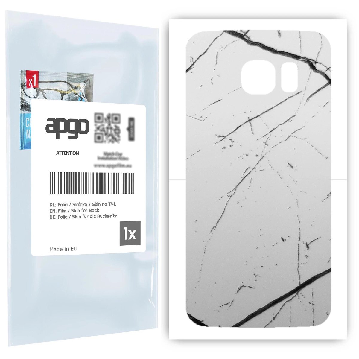 Folia naklejka skórka strukturalna na TYŁ do Samsung Galaxy S6 Edge SM-G925F -  Marmur Biały - apgo SKINS