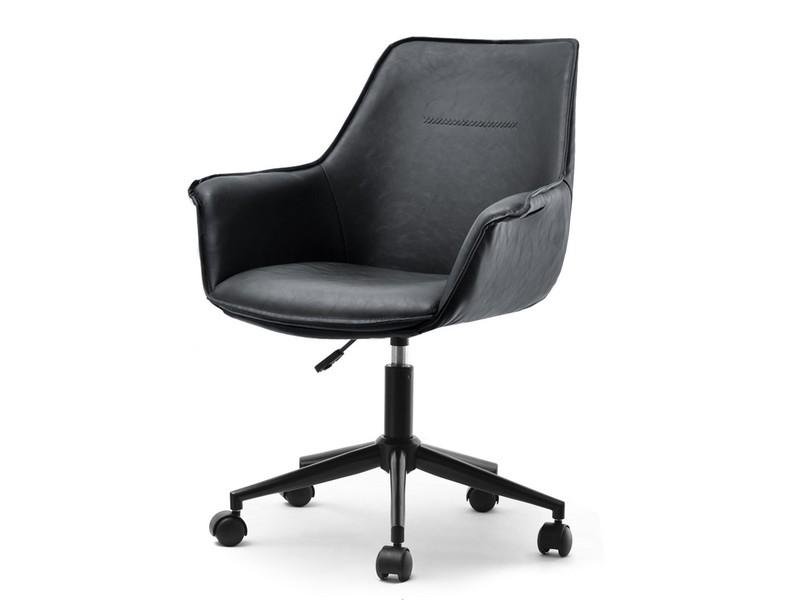 Designerski Fotel Obracany Do Loftowego Biura Omar Czarna Skóra Eko