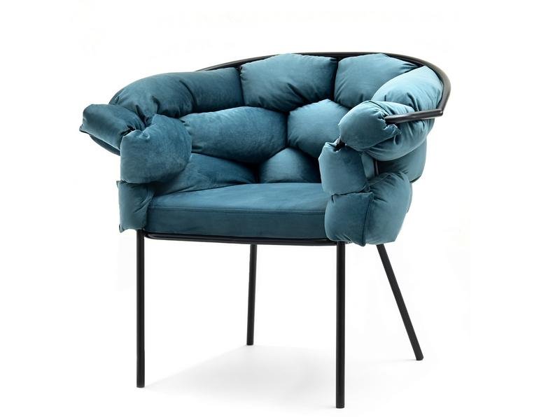 Nowoczesny Fotel Przeplatany Welurem Pilo Morski Na Czarnym Stelażu
