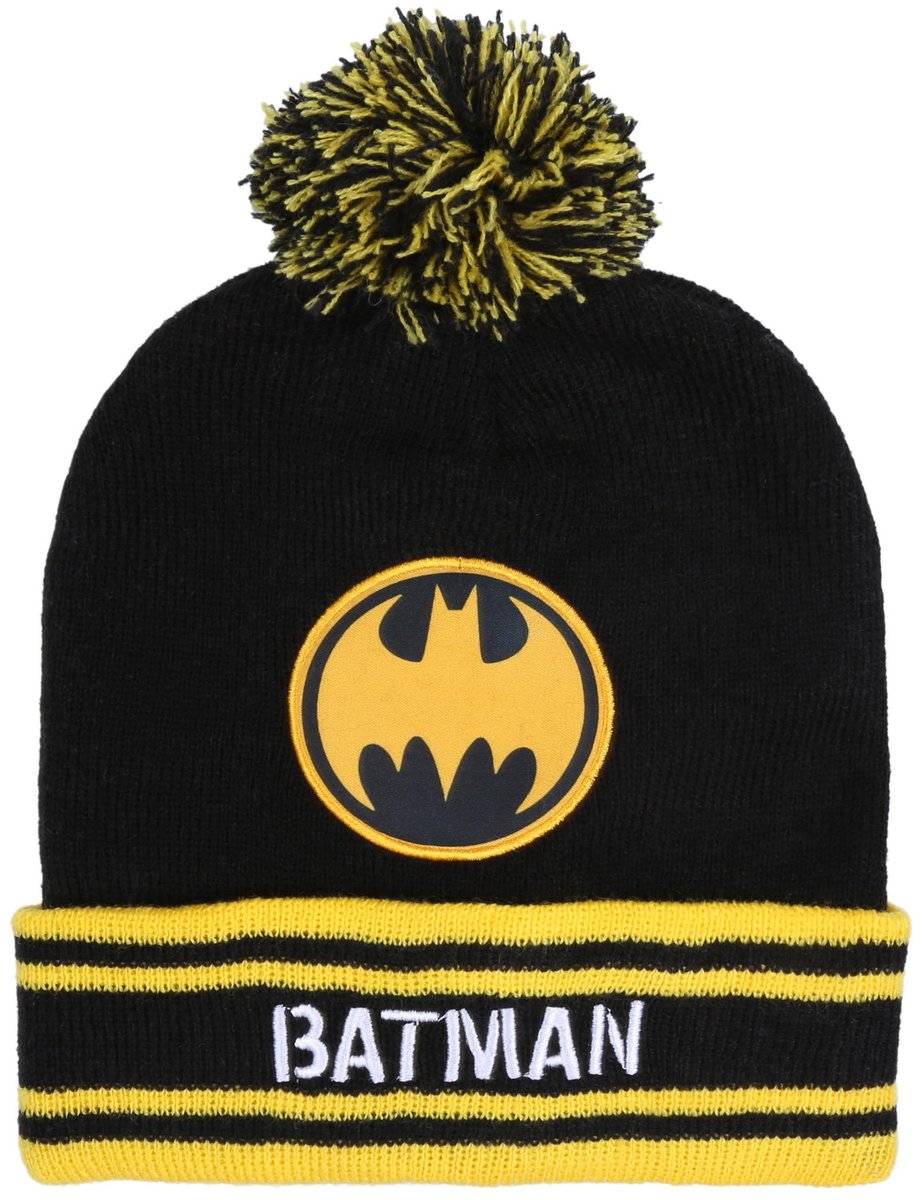 Ciepła, czarno-żółta czapka z pomponem BATMAN