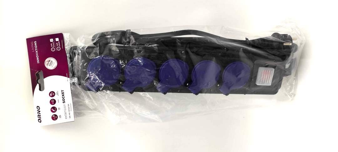 HBF warsztatowy bryzgoszczelny z wyłącznikiem, 5 gniazd 2P+Z, IP44, przewód gumowy, H05RR-F 3x1,5mm, dłu OR-AE-13159/3M