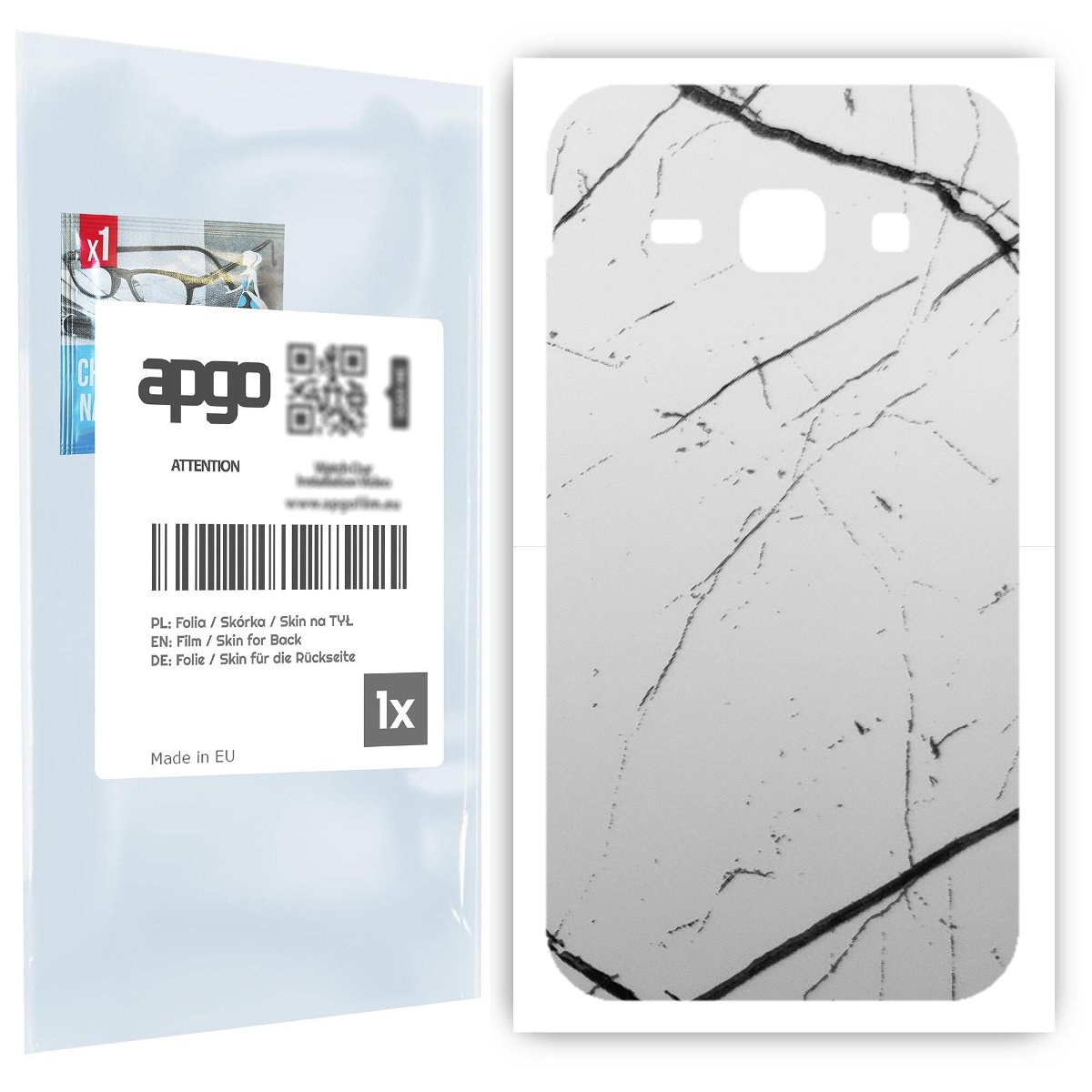 Folia naklejka skórka strukturalna na TYŁ do Samsung Galaxy J1 (2016) -  Marmur Biały - apgo SKINS