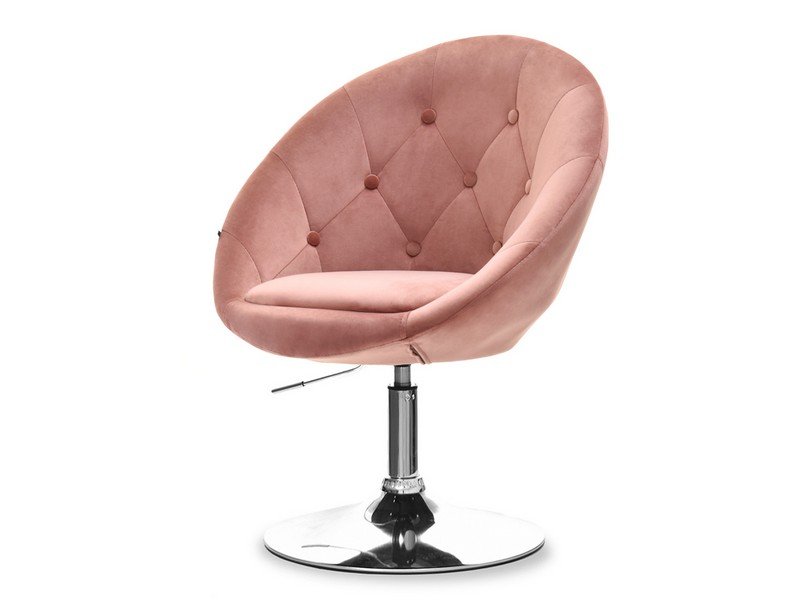 Przytulny Fotel Z Guzikami Jajo Lounge 3 Pudrowy Velvet - Chrom