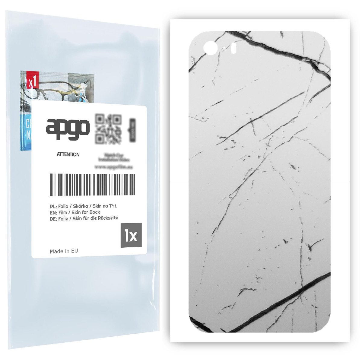 Folia naklejka skórka strukturalna na TYŁ do Apple iPhone 5s -  Marmur Biały - apgo SKINS