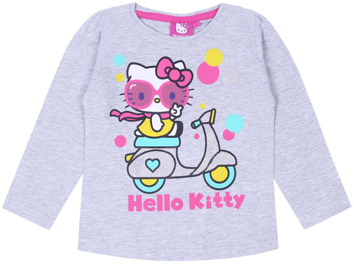 Szara, Melanżowa Bluzka Dziewczęca Hello Kitty Na Skuterze 6 Lat 116 Cm