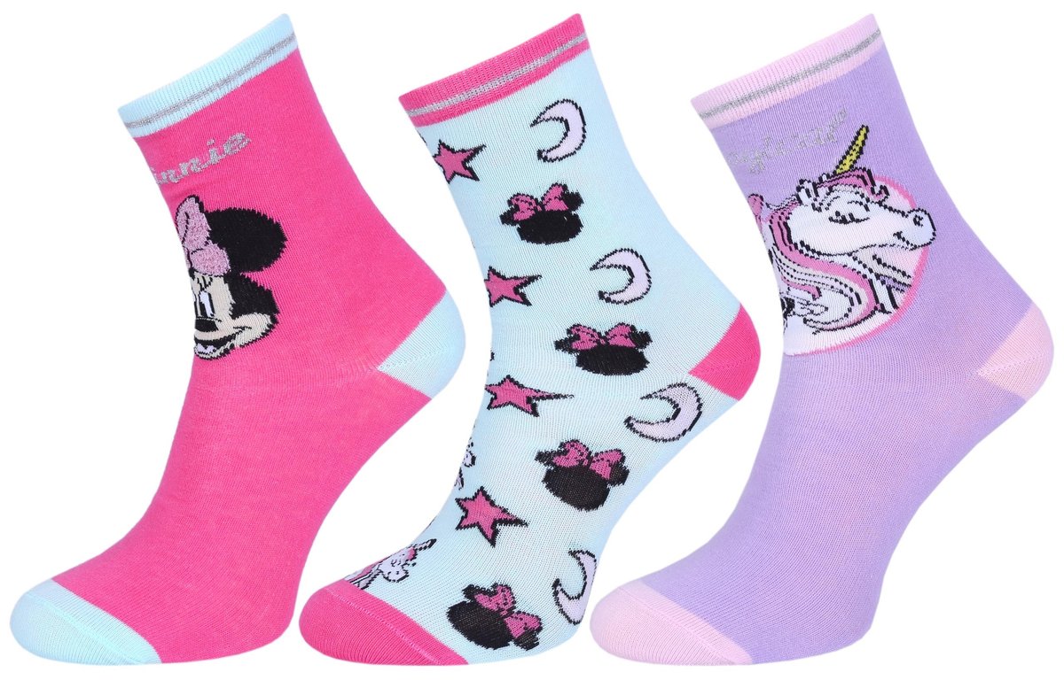 3 x Skarpetki Myszka Minnie, jednorożec DISNEY - Rozmiar - 2-3 lata 98cm