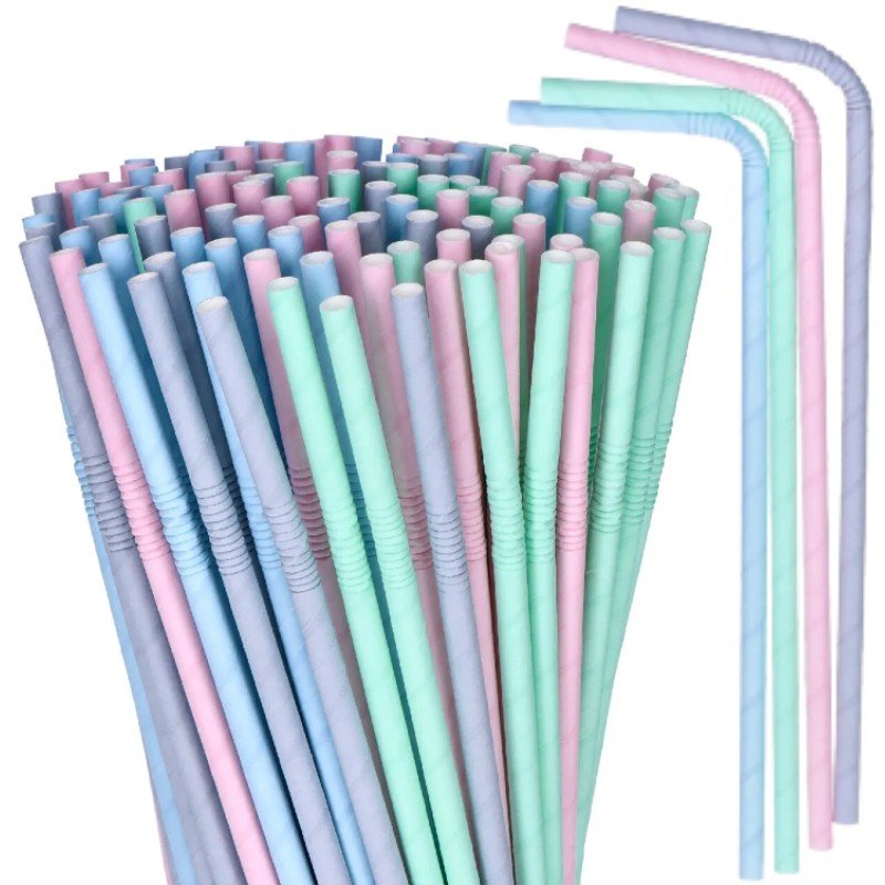 Słomki Rurki łamane pastelowe 20cm jednorazowe 200 papierowe do picia do drinkow kolorowe napojów