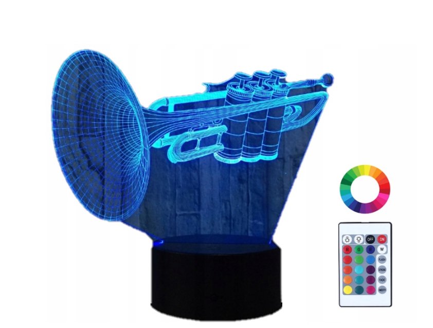 Lampka Nocna LED 3D Trąbka Instrument Grawer Imię
