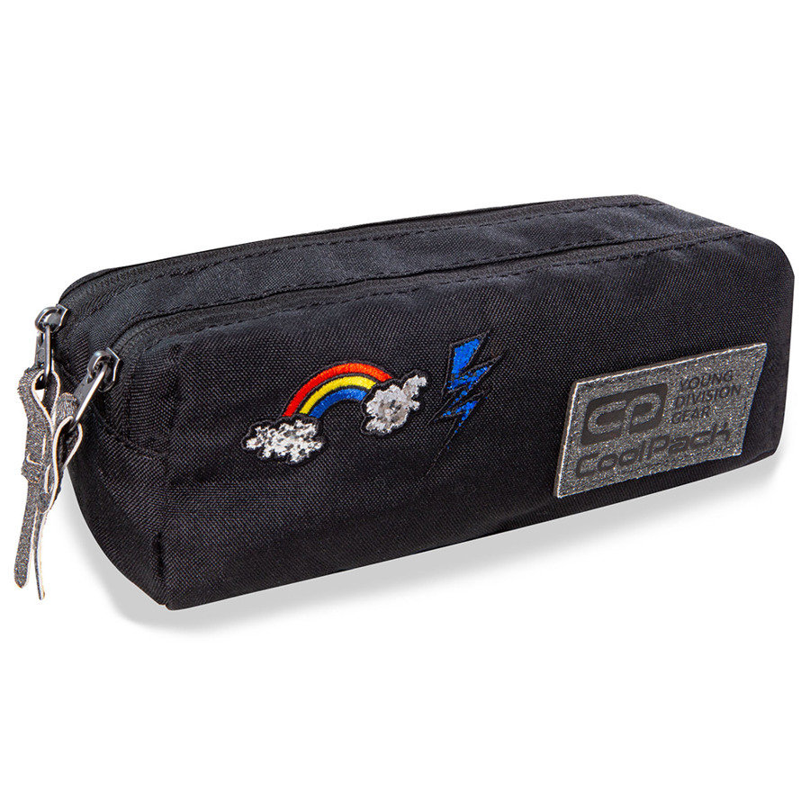 Piórnik saszetka podwójna Coolpack Hippie Edge Sparkling Badges Black 22448CP B69084