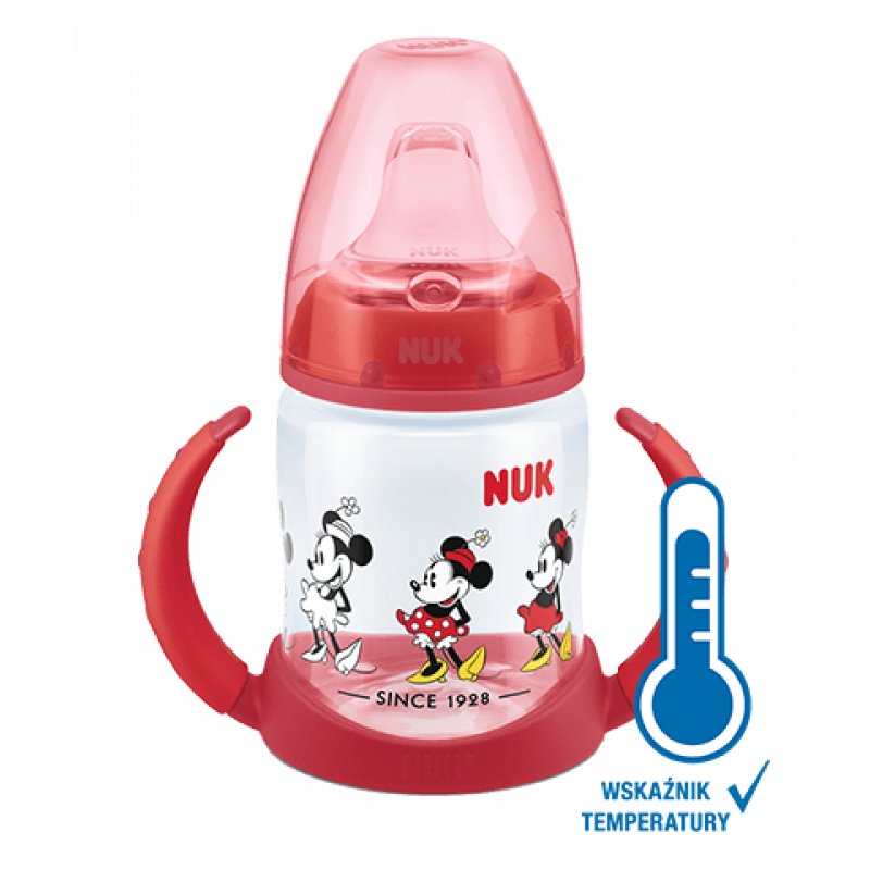 NUK Butelka niekapek Disney Miki ze wskaźnikiem temperatury 743944A 6-18m czerwony, 150ml >> WYSYŁKA W 24H 