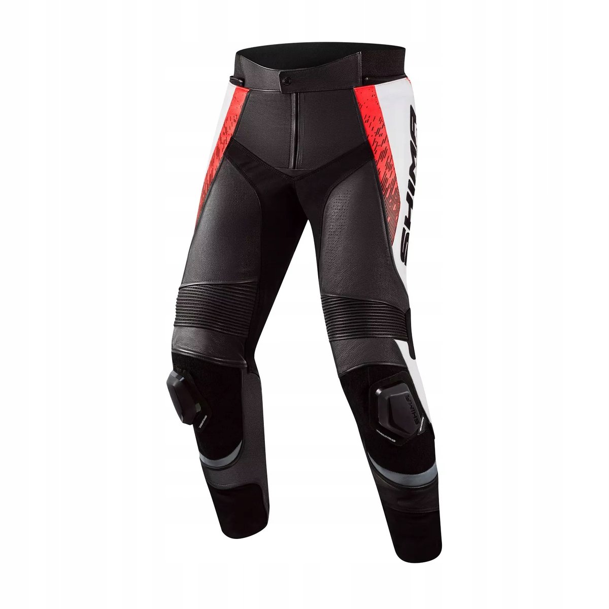 SHIMA Spodnie motocyklowe STR 2.0 - skóra, spodnie sportowe z protektorami bioder i kolanami, ochraniacze na kolana, perforowana skóra, do 2-częściowego garnituru (48, Red Fluo)