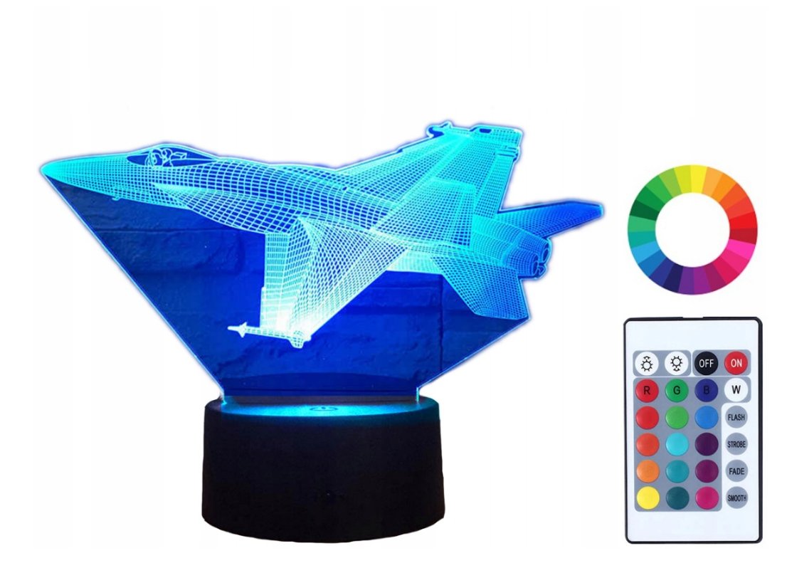 Lampka Nocna SAMOLOT F16 MYŚLIWSKI Led IMIĘ Grawer