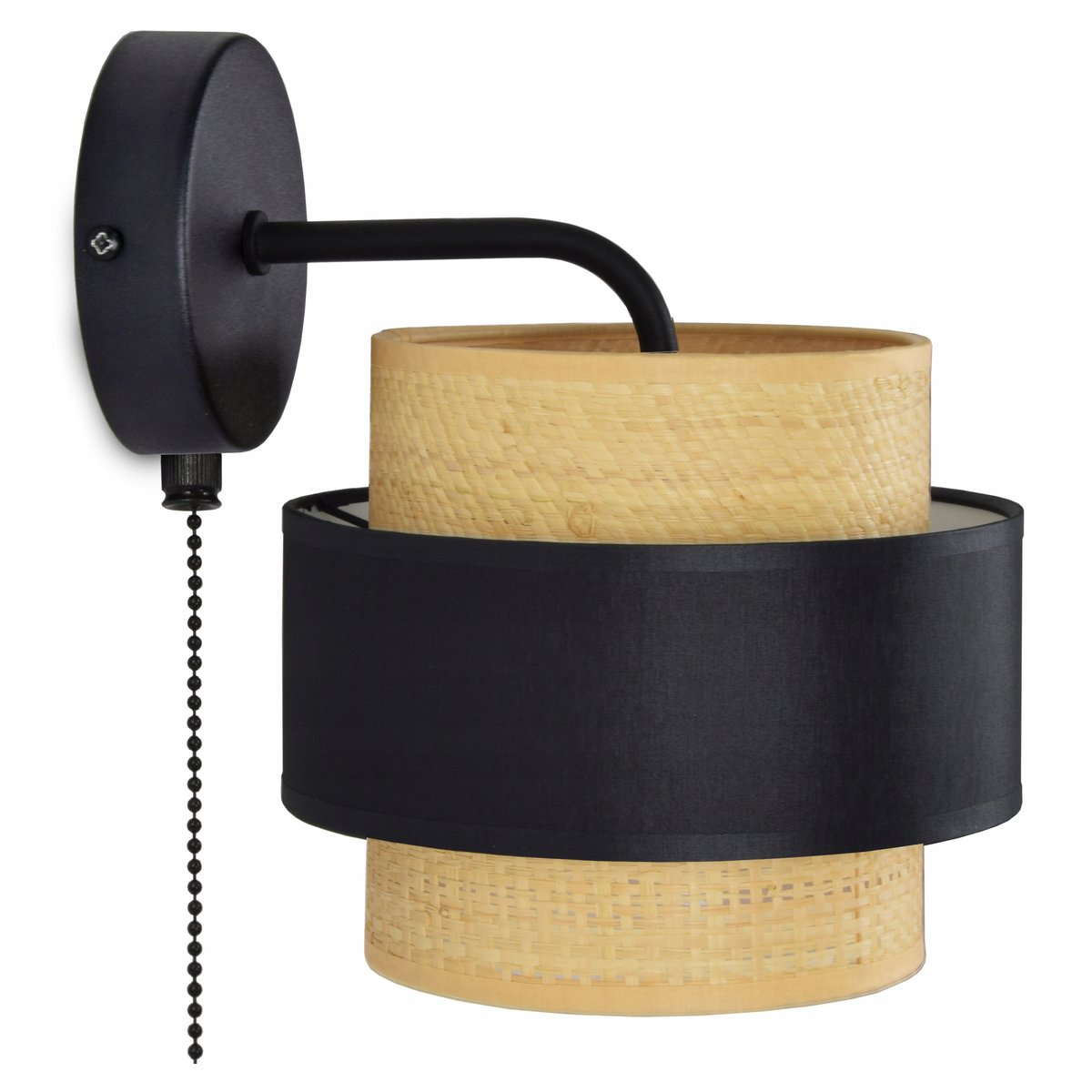 Lampa ścienna Kinkiet włącznik Rattan Czarny Biały