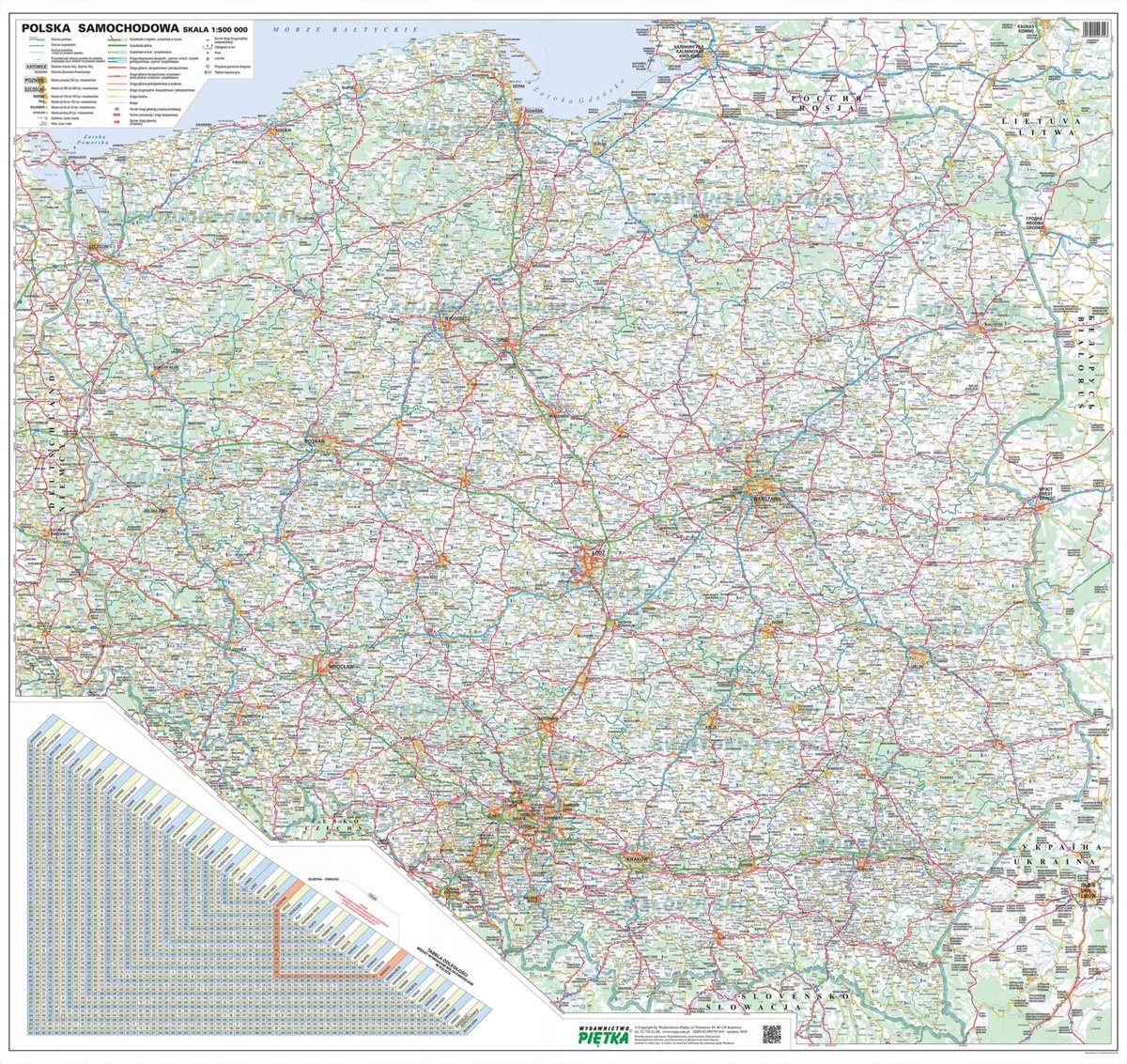 Ścienna mapa samochodowa Polski w skali 1:500 000