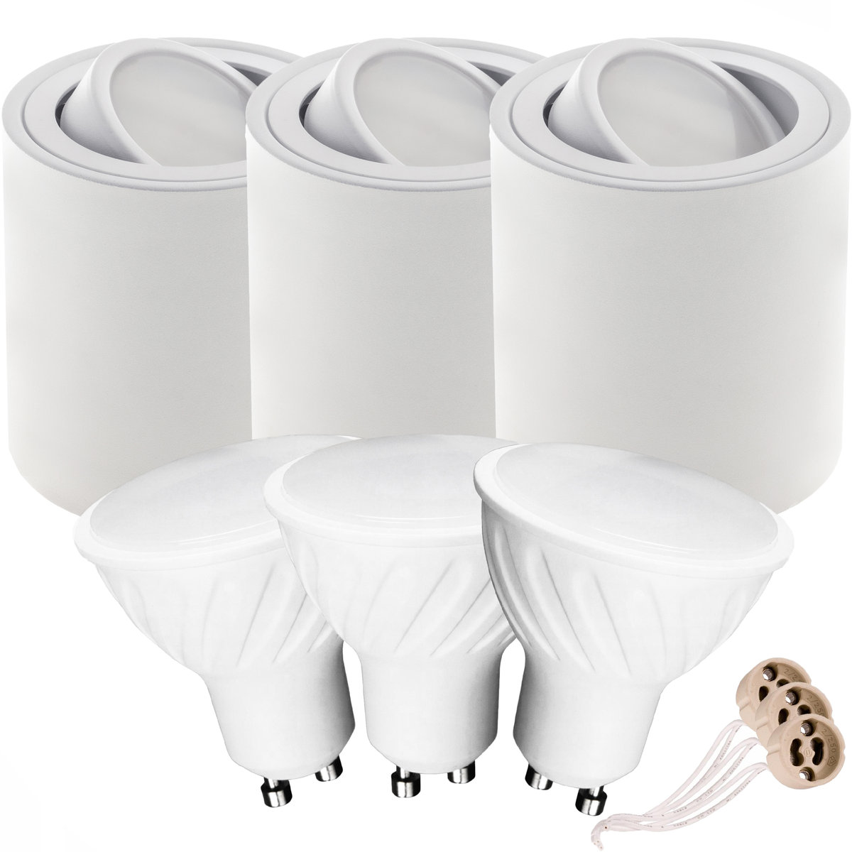 3X Tuba Spot Natynkowa Ruchoma Biała + Gu10 10W Ciepła