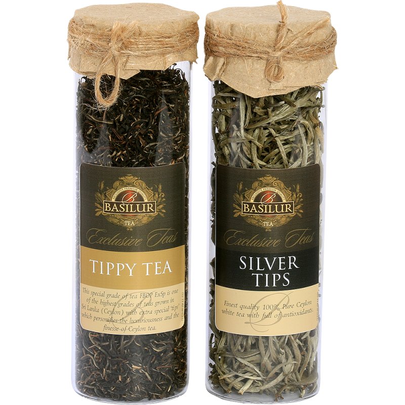 Basilur SILVER TIPS & TIPPY TEA GLASS TUBE czarna i biała herbata LIMITOWANA PREMIUM - 100 g