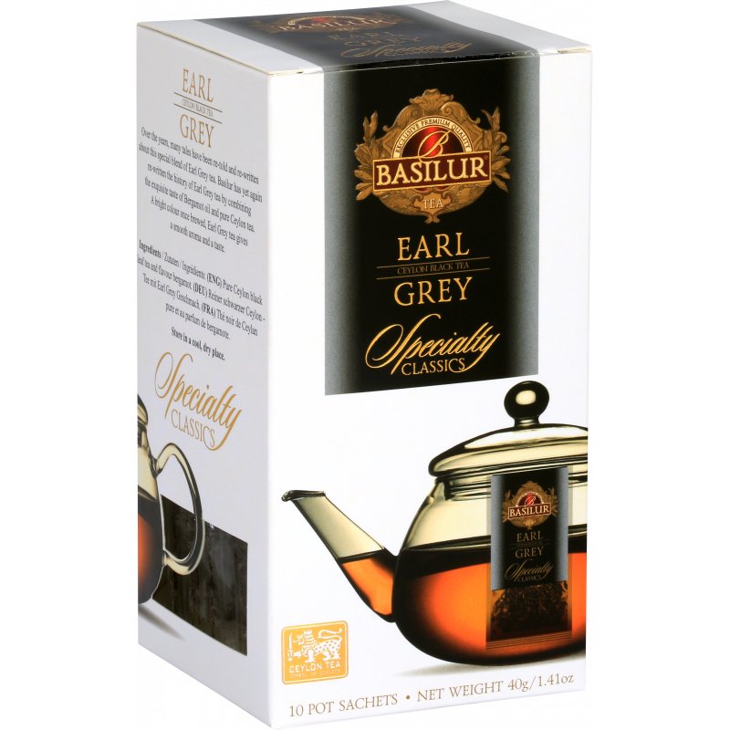 Basilur EARL GREY czarna herbata CEJLOŃSKA bergamotka saszetki do dzbanka - 10 x 4 g
