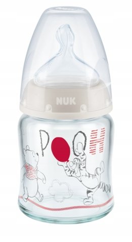 NUK butelka FC+ szklana 120ml smoczek silikonowy 0-6m-cy S Kubuś Puchatek
