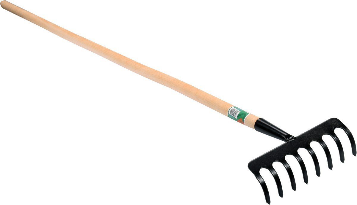 Grabie metalowe 8 zębów z trzonkiem drewnianym 35741 Flo