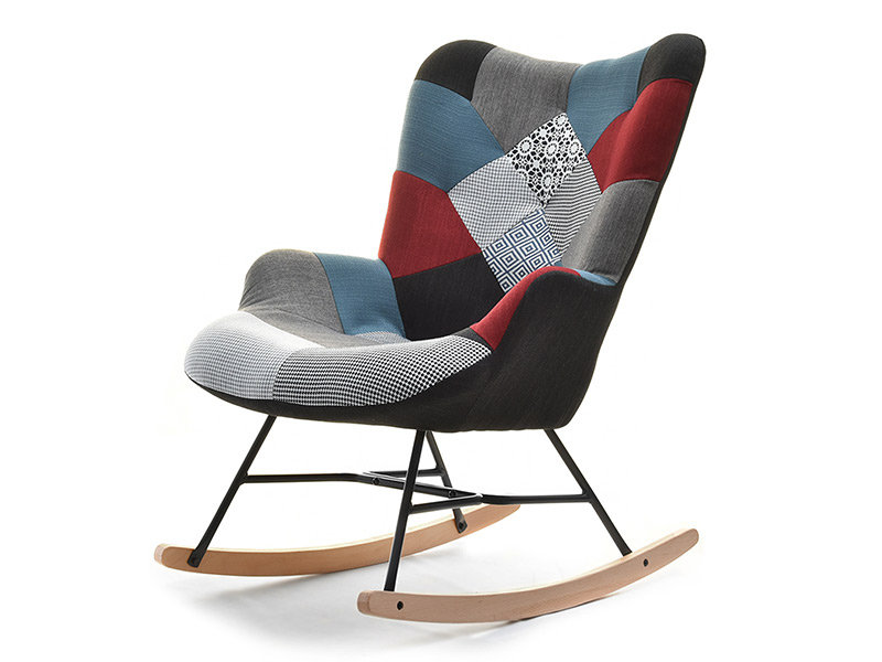 Fotel Sibil Kolorowy Patchwork 1 Na Biegunach Z Drewna Buk