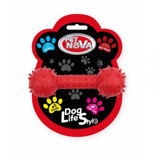 PET NOVA PET NOVA TPR Dumbbell czerwony z dzwonkiem 14cm